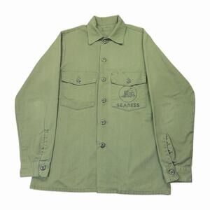 VTG Seabees US Navy Battalion Men's Military Uniform Shirt Green 21” X 29.5” Med
